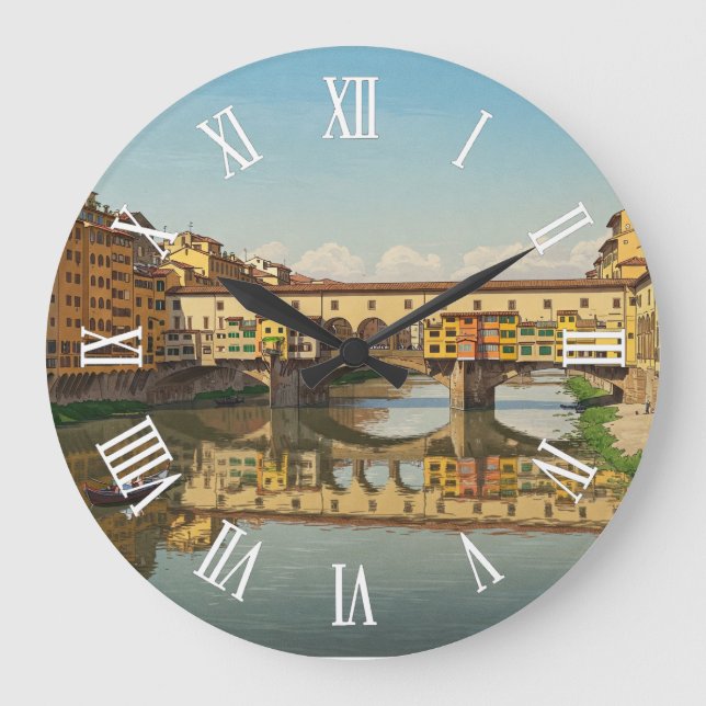 Florence Italy Ponte Vecchio Wall Clock Stor Klocka (Framsida)