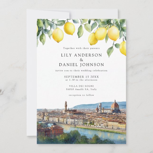 Florence Lemons Italian QR Code Wedding Inbjudningar (Framsida)
