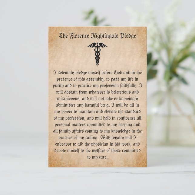 Florence Nightingale Pledge for Nurses Flat Card (Stående Fram)