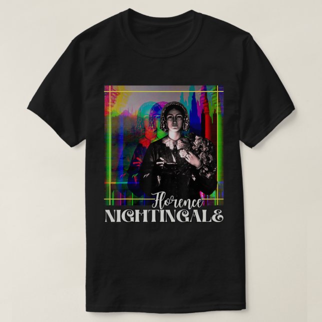 Florence Nightingale Porträtt Retro Groovy Glitchy T Shirt (Design framsida)