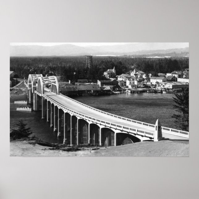 Florence, Oregon Town View och Siuslaw Bridge Poster (Framsidan)