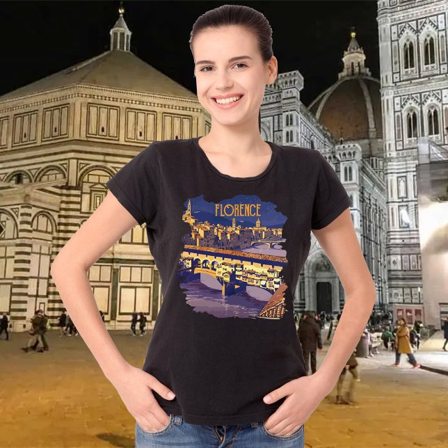 Florence Ponte Vecchio Natt Resa T-Shirt (Florence, Black t-shirt for women)