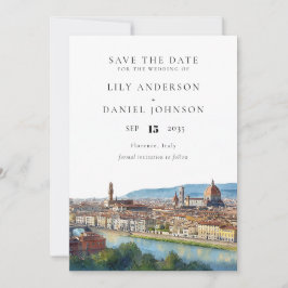 Florence Skyline Watercolor Elegant Wedding Spara Datumet