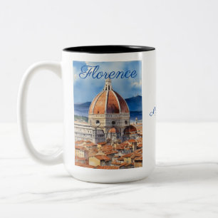 Florence-vy il Duomo Vattenfärg ditt namn Två-Tonad Mugg