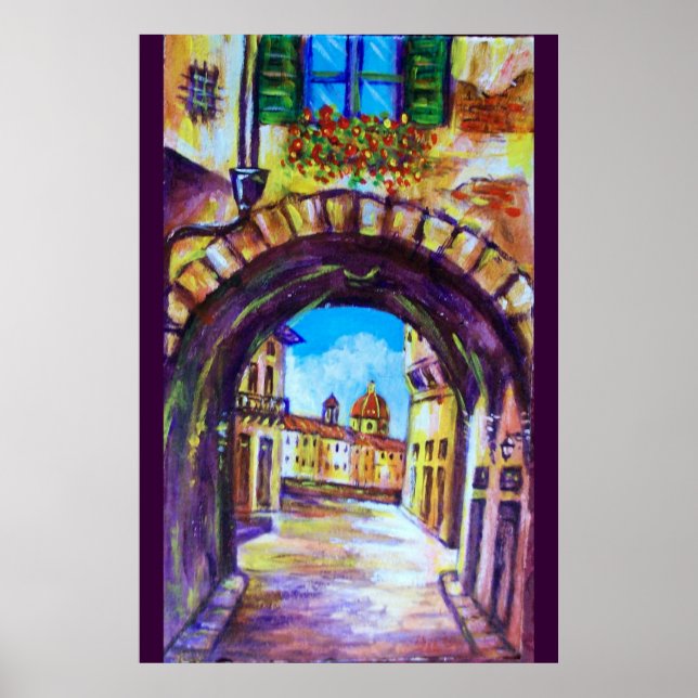 FLORENS ANTIK GATA UTSIKT KYRKA CESTELLO POSTER (Framsidan)