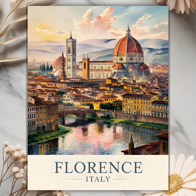 Florens Duomo-katedralen Akvarell Italien Resa Vykort (Florence Duomo Cathedral Colorful Watercolor Travel Postcard)