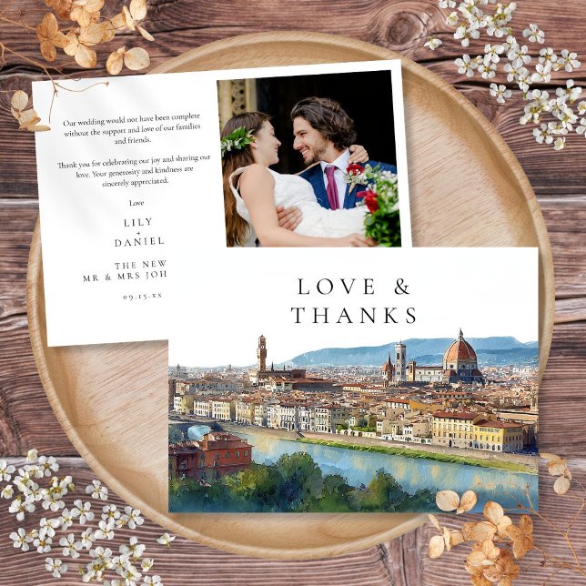 Florens Italien Akvarell Bröllopsfoto Tack Kort (Florence Italy Watercolor Wedding Photo Thank You Card)