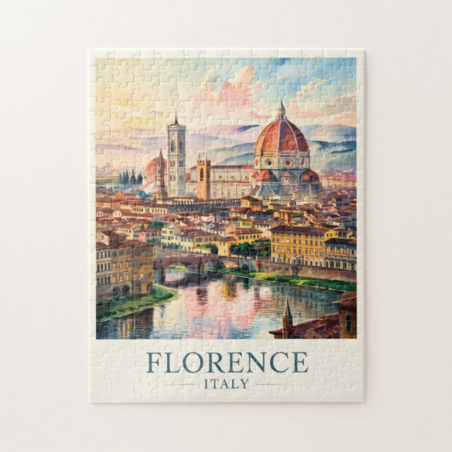 Florens Italien Duomo Katedralen Akvarell Resa Pussel (Vertikal)