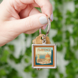 Florens, Italien Fyrkantig Silverfärgad Nyckelring