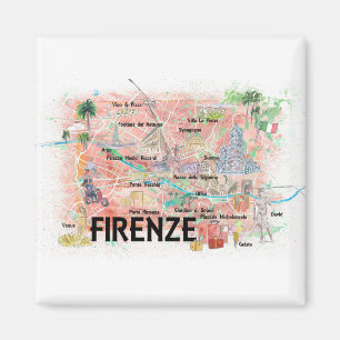 Florens-Italien Illustrated Karta med landmärken Magnet