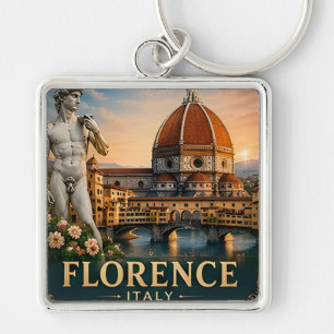 🧲 Florens Italien Semesterpresent För Resenärer Fyrkantig Silverfärgad Nyckelring
