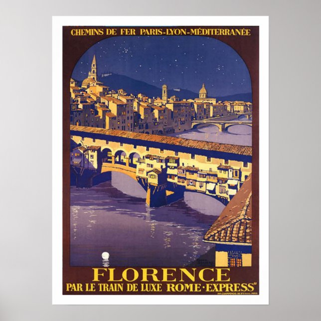Florens, Italien, vintage resor poster (Framsidan)