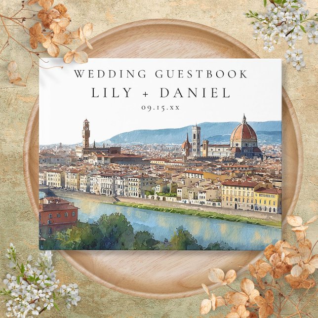 Florens Skyline Watercolor Bröllop Gästböcker (Florence Skyline Watercolor Wedding Guest Book)