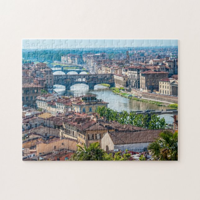 Florens stadsbild - Ponte Vecchio över Arnofloden Pussel (Horisontell)