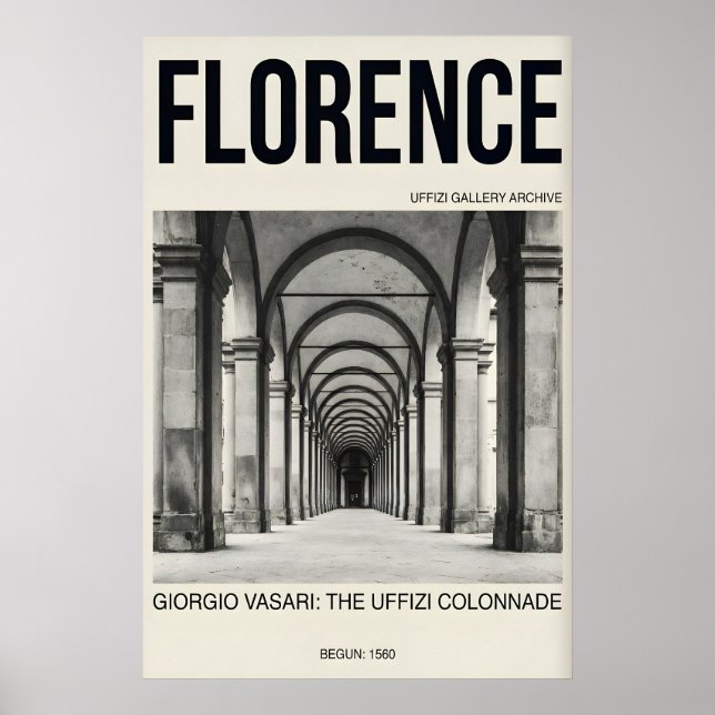 Florens väggkonsttryck, Uffizi Gallery Svart Poster (Framsidan)