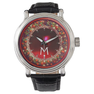FLORENTINE RED GRÖNT BLOMMIGT KRONA RUBY MONOGRAM ARMBANDSUR
