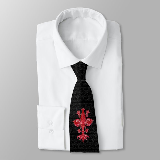 FLORENTINE RED LILY,FLEUR DE LIS, BLACK DAMASK SLIPS (Bunden)