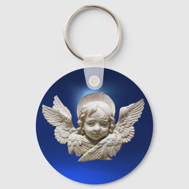 FLORENTINE RENAISSANCE ANGEL,Blue Sapphire Gem Nyckelring (Framsida)