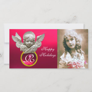FLORENTINE RENAISSANCE ANGEL Fuchsia Gem Monogram Julkort