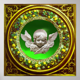 FLORENTINE RENAISSANCE ANGEL GRÖNT BLOMMIGT KRONA POSTER