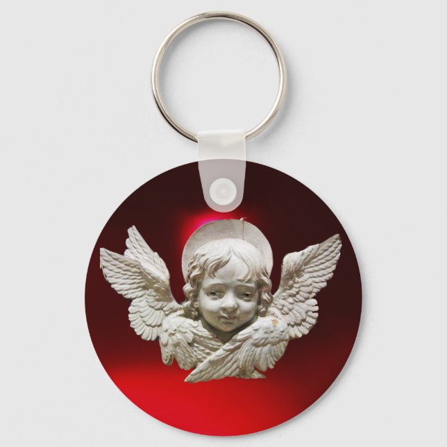 FLORENTINE RENAISSANCE ANGEL,Red Ruby Gem Nyckelring (Framsida)