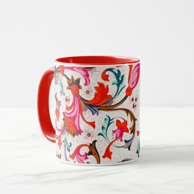 FLORENTINE RENAISSANCE RED BLOMMIGT SWIRLS,FLOWARE MUGG (Framsida vänster)