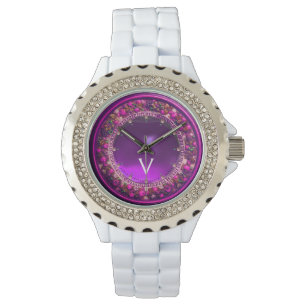 FLORENTINE ROSA BLOMMIGT KRONA LILA GEM MONOGRAM ARMBANDSUR