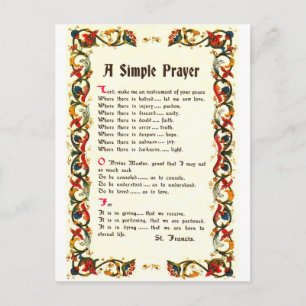 Florentine Simple Prayer=St. Francis=Pope Francis Vykort