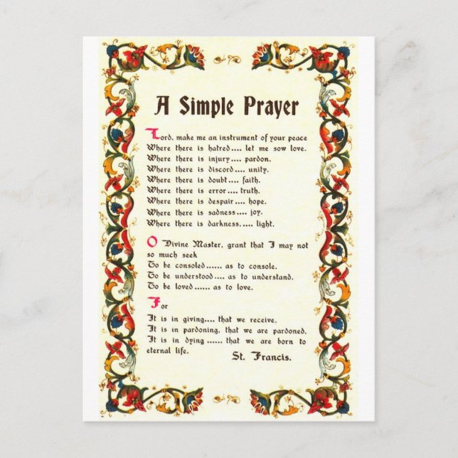 Florentine Simple Prayer=St. Francis=Pope Francis Vykort (Framsida)