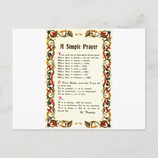 Florentine Simple Prayer=St. Francis=Pope Francis Vykort (Framsida)