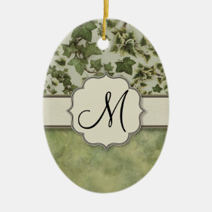 Florentine vattenfärgmurgröna med monogramen julgransprydnad keramik