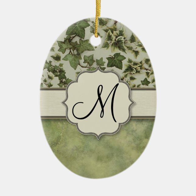 Florentine vattenfärgmurgröna med monogramen julgransprydnad keramik (Framsidan)