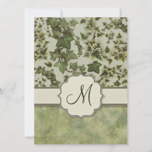 Florentine Watercolor Ivy med Monogram Inbjudningar