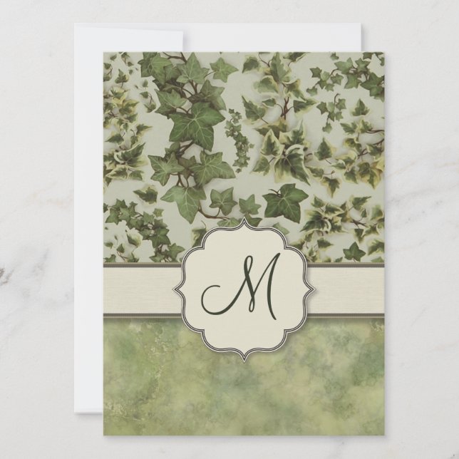 Florentine Watercolor Ivy med Monogram Inbjudningar (Framsida)