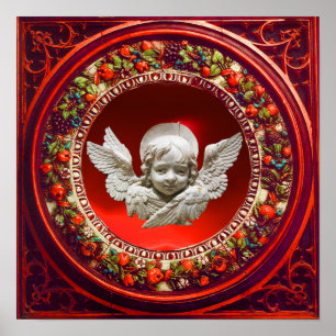 FLORENTINS RENAISSANCE ANGEL MED RED BLOMMIGT KRON POSTER