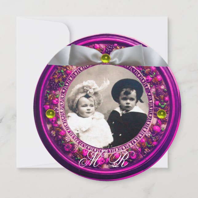 FLORENTINSK BLOMKONUNG MED VITT BAND MONOGRAM INBJUDNINGAR (Framsida)