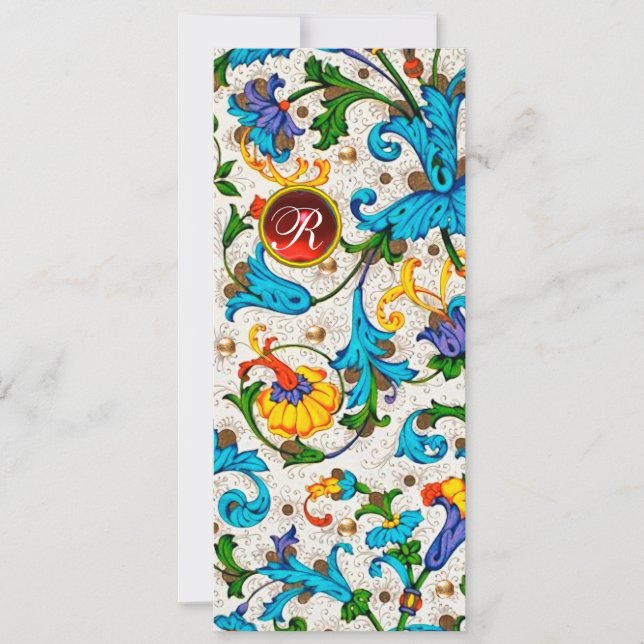 FLORENTINSK RENÄSSANS BLÅ BLOMSTER VIRVLAR,BLOMMOR JULKORT (Framsida)