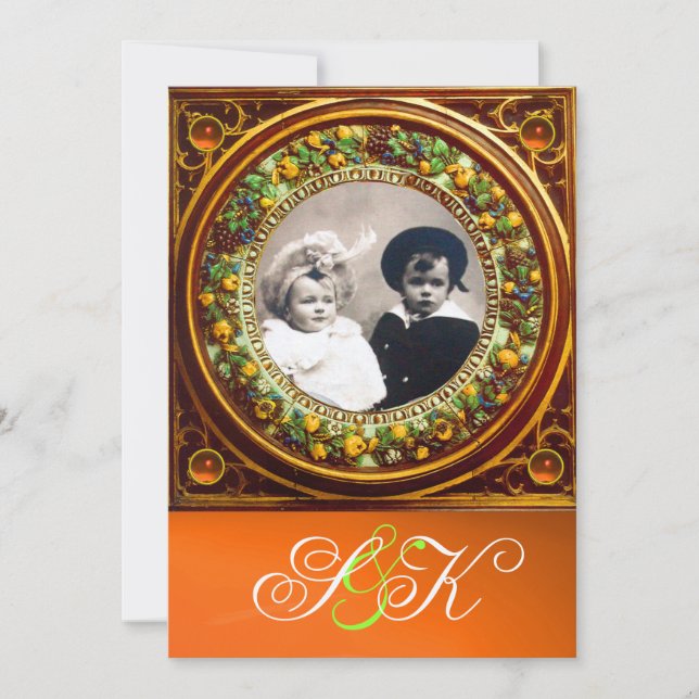 FLORENTINSK RENÄSSANS FRUKTER DAMASK MONOGRAM INBJUDNINGAR (Framsida)
