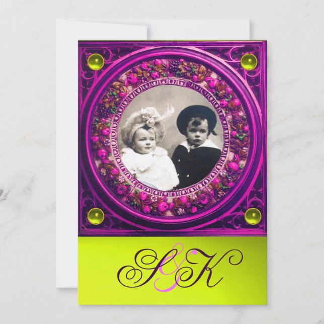 FLORENTINSK RENÄSSANS FRUKTER DAMASK MONOGRAM INBJUDNINGAR (Framsida)