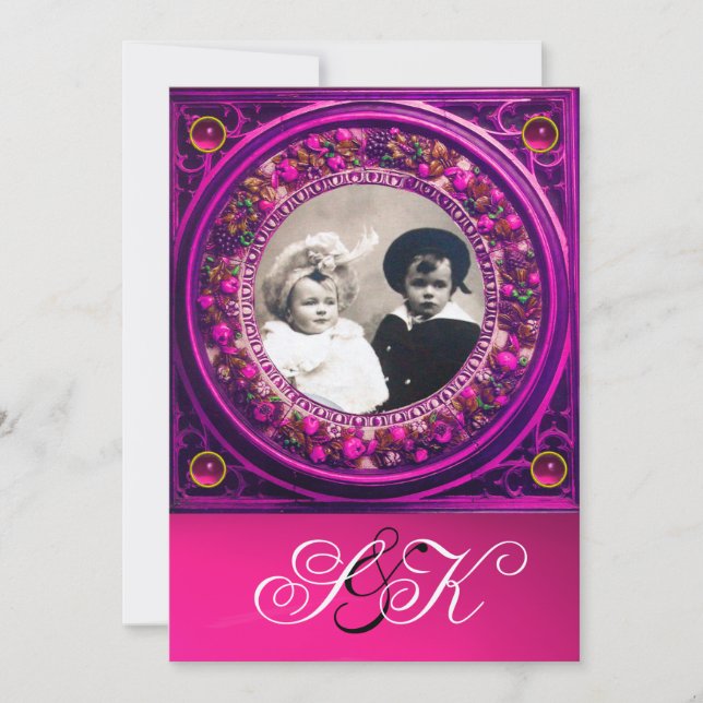 FLORENTINSK RENÄSSANS FRUKTER DAMAST MONOGRAM INBJUDNINGAR (Framsida)