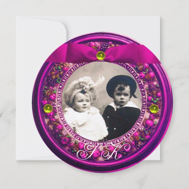 FLORENTINSK RENÄSSANS FRUKTER RÖDA BAND MONOGRAM INBJUDNINGAR (Framsida)