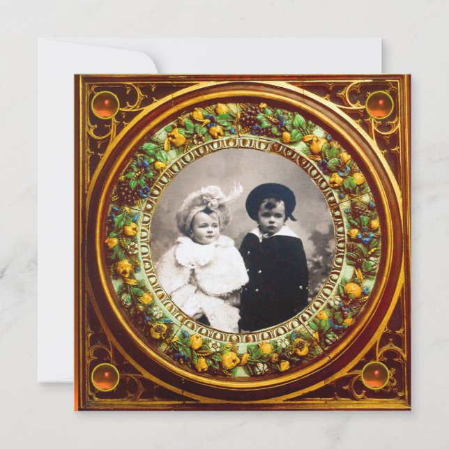 FLORENTINSK RENÄSSANS FRUKTER SVART APELSIN DAMAST INBJUDNINGAR (Framsida)