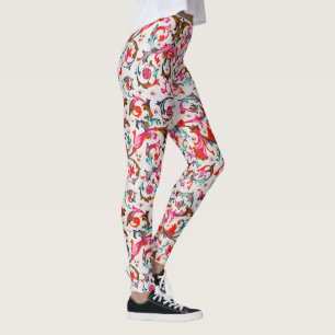 FLORENTINSK RENÄSSANS RÖDA BLOMMIGA VIRVLAR,BLOMMO LEGGINGS