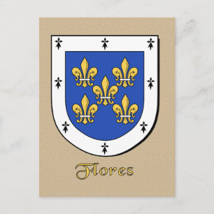 Flores Family Heraldic Shield Vykort