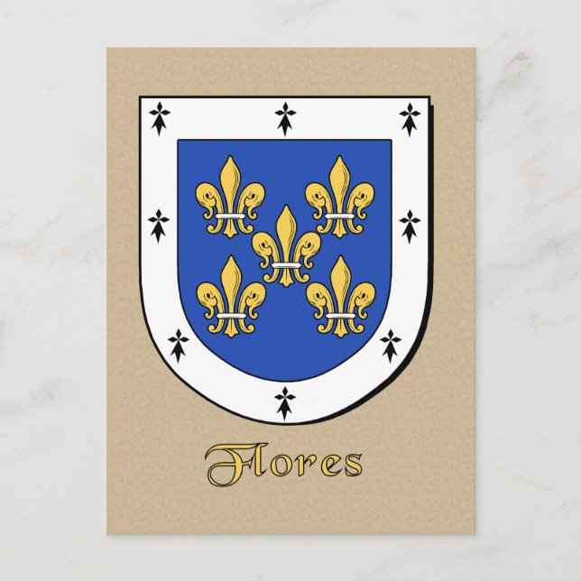 Flores Family Heraldic Shield Vykort (Framsida)