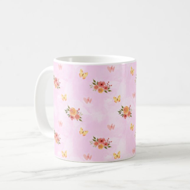 Flores Silvestres Fondo Rosa Elegante Personalizar Kaffemugg (Framsida vänster)