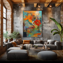 Flores y Collage: Arte Abstracto de Colores Cálido