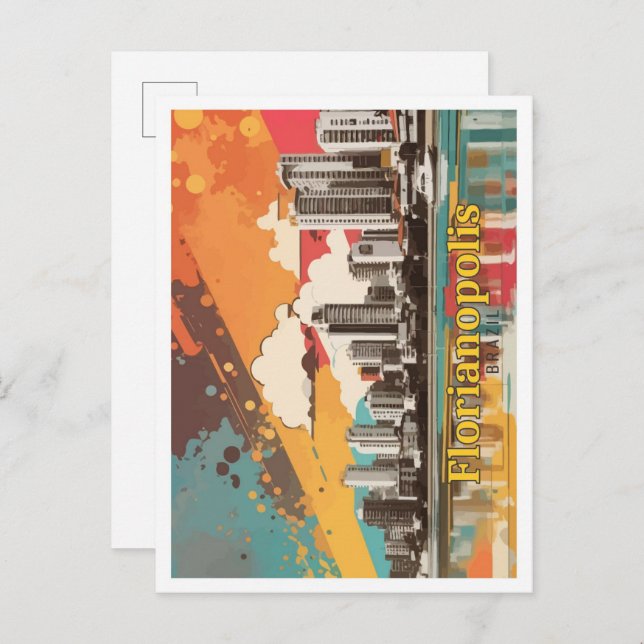 Florianopolis Brazopp Art Travel Illustration Vykort (Fram/baksida)