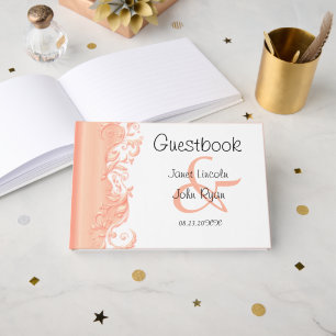 Florid utsmyckad satängGuestbook för persika Gästböcker