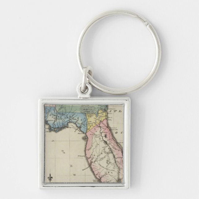 Florida 11 fyrkantig silverfärgad nyckelring (Framsidan)